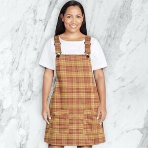 NO BOUNDARIES 🧡 Brown & Yellow Overalls Pinafore Mini Dress w/ Pockets Juniors